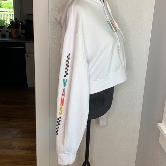 Vans Cropped Hoodie Sweatshirt White Logo Checkerboard Sleeve L Skater Y2K Chill - Picture 4 of 10